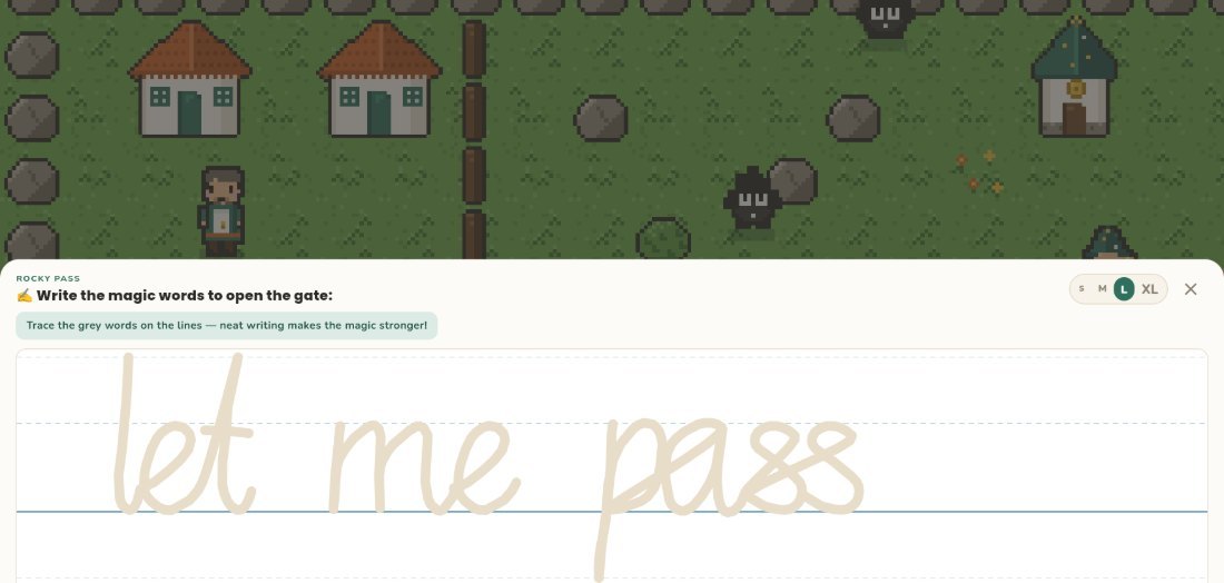 Writing 'let me pass' to open a quest gate, on an Android phone